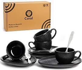 Coral - 4 x 90ml Espressotassen mit Henkel,