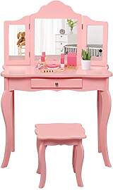 COSTWAY 2 in 1 Kinder Schminktisch mit Hocker,