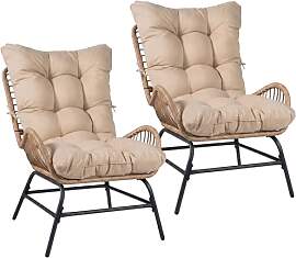 COSTWAY 2er Set Gartenstühle Rattan Wetterfest,