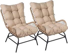 COSTWAY 2er Set Gartenstühle Rattan Wetterfest,