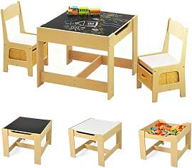 COSTWAY 3 TLG. Kindersitzgruppe, Kindertisch mit 2 