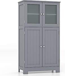 COSTWAY Badezimmerschrank, mit Glastüren &