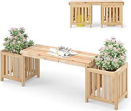 COSTWAY Blumenkasten mit Gartenbank, Holzbank mit