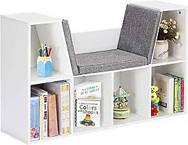 COSTWAY Kinder Bücherregal mit Kissen, 6 Fächer