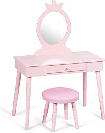 COSTWAY Kinder Schminktisch, 2 in 1 Make-up Tisch