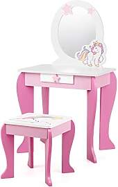 COSTWAY Kinder Schminktisch mit Hocker,rosa