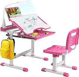 COSTWAY Kinderschreibtisch Set mit Bücherständer 