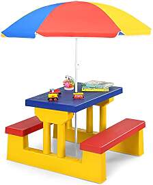 COSTWAY Kindersitzgruppe Outdoor mit Sonnenschirm, 