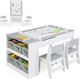 COSTWAY Kindertisch mit 2 Stühlen, 3 in 1