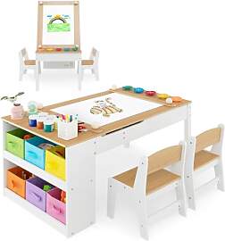 COSTWAY Kindertisch mit 2 Stühlen, 3 in 1