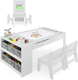 COSTWAY Kindertisch mit 2 Stühlen, 3 in 1