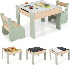 COSTWAY Kindertisch mit 2 Stühlen, 3 teilige