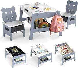 COSTWAY Kindertisch mit 2 Stühlen in Bärenform,