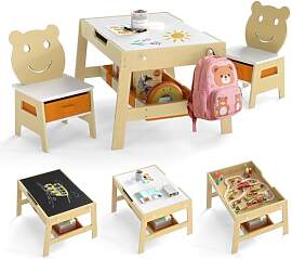 COSTWAY Kindertisch mit 2 Stühlen in Bärenform,