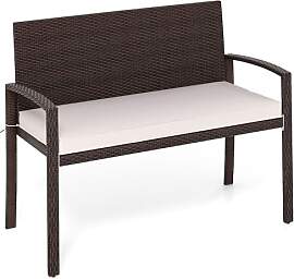 COSTWAY Polyrattan Gartenbank mit Sitzkissen,