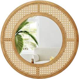 COSTWAY Runder Wandspiegel Rattan, ∅ 65 cm,
