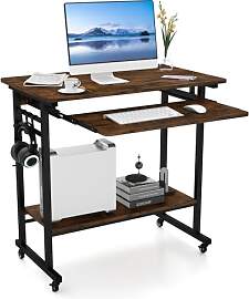 COSTWAY Schreibtisch mit Rollen, Tastaturablage,