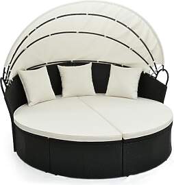 COSTWAY Sonneninsel Rattan mit Dach, Sonnenliege