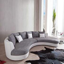 Couch in U-Form Weiß Grau