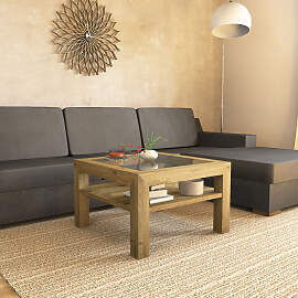 Couchtisch aus Wildeiche mit Glasplatte - 70x70cm