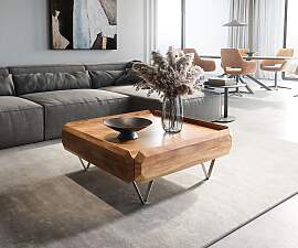 Couchtisch Kiano 90x90 cm Akazie Natur 2 Schübe