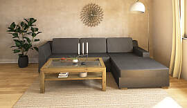 Couchtisch Massivholz Wildeiche mit Glasplatte,