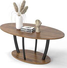 Couchtisch Oval Holz-Ovaler Wohnzimmertisch Braun