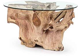 Couchtisch Rosalind aus Teakholz und Glas, rundes