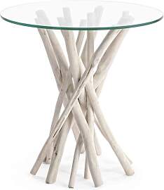 Couchtisch Sahel rund aus Teakholz und Glas,