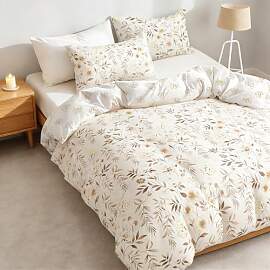 Covebett Bettwäsche 135x200 Beige Braun Blätter