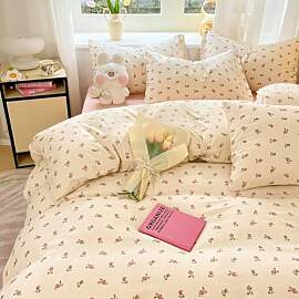 Covebett Bettwäsche 135x200 Beige Rosa Blumen