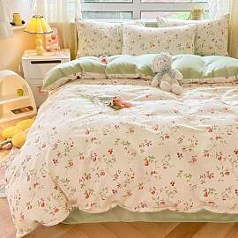 Covebett Bettwäsche 135x200 Grün Weiß Blätter