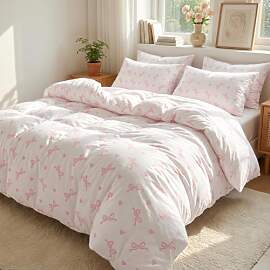 Covebett Bettwäsche 135x200 Rosa Weiß Schleifen