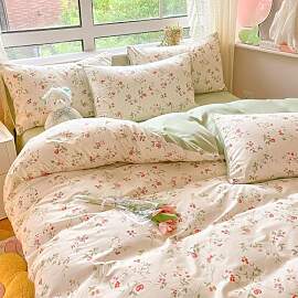 Covebett Bettwäsche 135x200 Weiß Grün Blumen