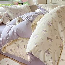 Covebett Bettwäsche 135x200 Weiß mit Lila Blumen 