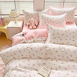 Covebett Bettwäsche 155x220 Weiß mit Rosa