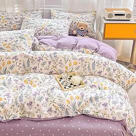 Covebett Bettwäsche 220x240 Baumwolle Lila Weiß