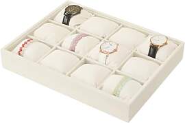 Coward Beige Samt-Uhren-Armreif-Organizer-Tablett, 