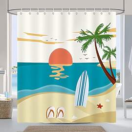 COZZSNUGE Duschvorhang 180 x 180 cm Sommer Strand, 