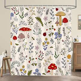 COZZSNUGE Duschvorhang 180 x 180 cm Vintage Pilz,