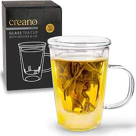 Creano Teeglas 400ml - Große Teetasse mit Sieb