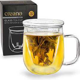 Creano Teeglas 450ml - Große Teetasse mit Sieb