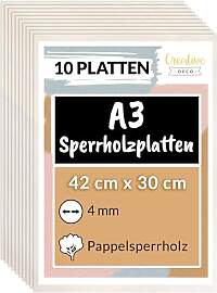 Creative Deco 10 x A3 Sperrholzplatte 4 mm