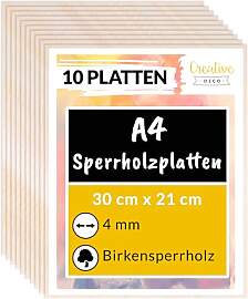 Creative Deco 10 x A4 Sperrholzplatte 4mm | 300 x