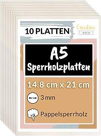 Creative Deco 10 x A5 Sperrholzplatte 3mm