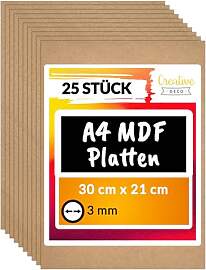 Creative Deco 25 x A4 MDF Platten | 300 x 210 x 3