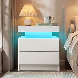 Cubehom Nachttisch Weiß mit LED Beleuchtung,