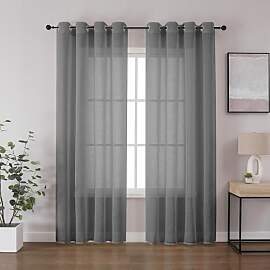 CUCRAF Leinenoptik Grau Voile Vorhänge mit Ösen