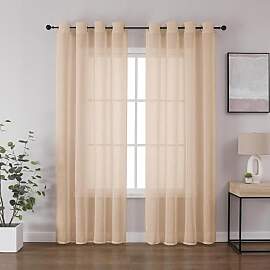 CUCRAF Leinenoptik Voile Vorhänge mit Ösen