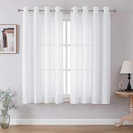 CUCRAF Leinenoptik Weiß Voile Vorhänge mit Ösen 